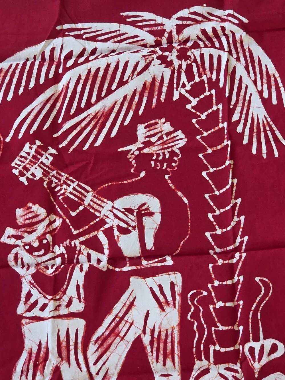 Caribelle Batik Caribbean Musicians Palm Tree Red Wax Resit Art Fabric Panel